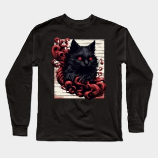 Cool Spooky Abstract Art Black Cat Demon Long Sleeve T-Shirt